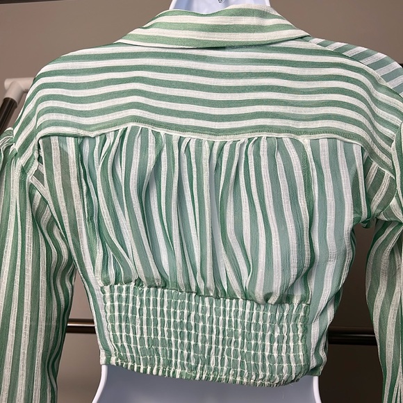 Striped Mesh Button-Up Crop Top - Picture 3 of 5
